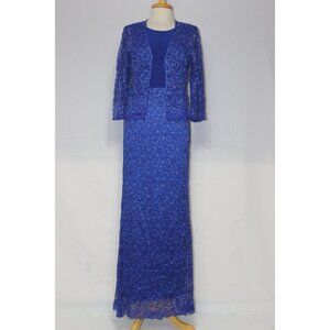 Fanny #1670 Floor Length Jersey & Lace Gown W/Jacket-Size 2X-ROYAL BLUE-NEW